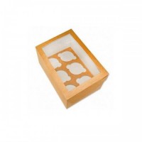 Коробка для пирожных под 6 капкейков с окном "Kraft" с ложементом